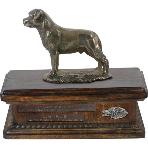 Rottweiler V urne in Hundeasche, personalisierte Urne mit Statue, Holzurne mit Hund von Art-Dog