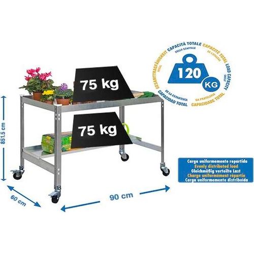 Simonrack Pflanztisch SIMONGARDEN silber 90,0 x 60,0 x 87,5 cm