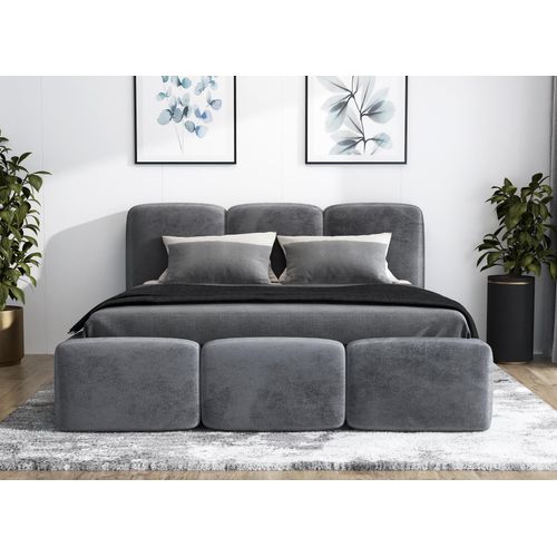 Polsterbett STAR 180 x 200 mit Matratze und Bettkasten. Farbe: Grau