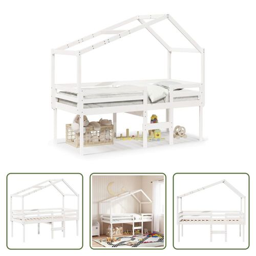 The Living Store Hochbett mit Dach Weiß 75x190 cm Massivholz Kiefer