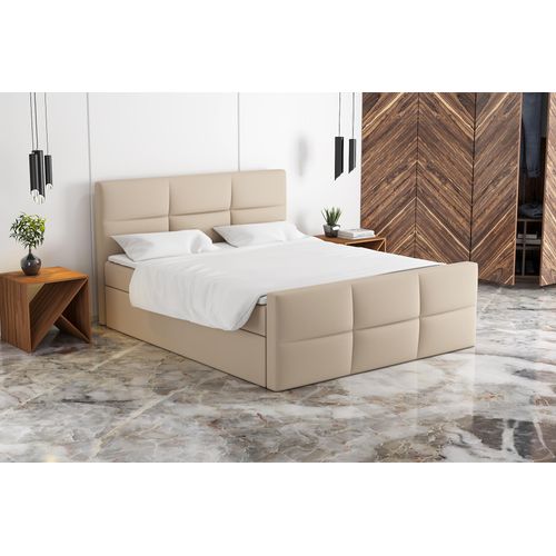 Boxspringbett HAKI 160 x 200 mit 2 Bettkästen, Bonell-Matratze und Topper. Farbe: Beige.