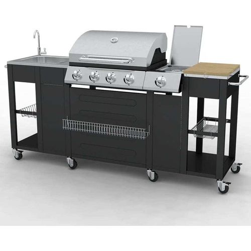 Gasgrill mit 4+1 Flammen Schwarz