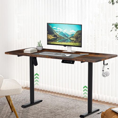 Hengda Höhenverstellbarer Schreibtisch elektrisch 140x60cm Stehschreibtisch Memory-Funktion mit 4 Höhen, Anti-Kollisions, Sitz-Stehpult, Vintage-Farben