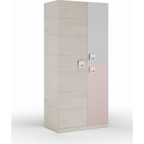 Kleiderschrank >NUBE< in Alpen-Weiß / Grau / Rosa - 90x200x52 (BxHxT)