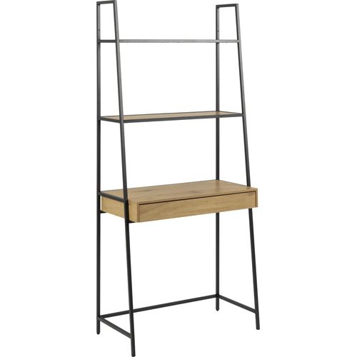 Regal-Schreibtisch ></noscript>Seaford< in Wildeiche, MDF, Stahl - 77x174,5x36cm (BxHxT)
