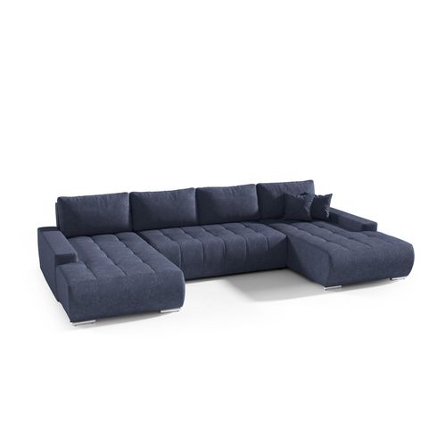 Wohnlandschaft Sofa mit Schlaffunktion VOGAR Stoff Aston Dunkelblau