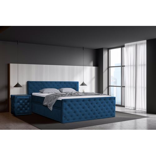 Boxspringbett 140 x 200 cm mit Bettkasten, Matratzen und Topper, Bonell-Matratzen H3, Blau Aosta