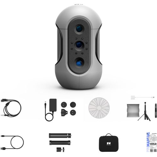 3DMakerpro Mole 3D Scanner 15-1500mm, 0,05mm Genauigkeit, 0,1mm Auflösung mit Anti-Shake-Linsen, Plattenspieler-Set, Stativ, Farbset, Tragetasche