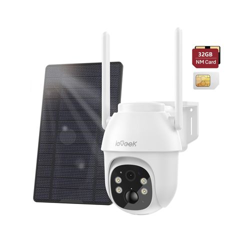 Überwachungskamera Aussen Akku Solar 2K PTZ WLAN Kamera Überwachung Außen, PIR Bewegungsmelder, 32GB