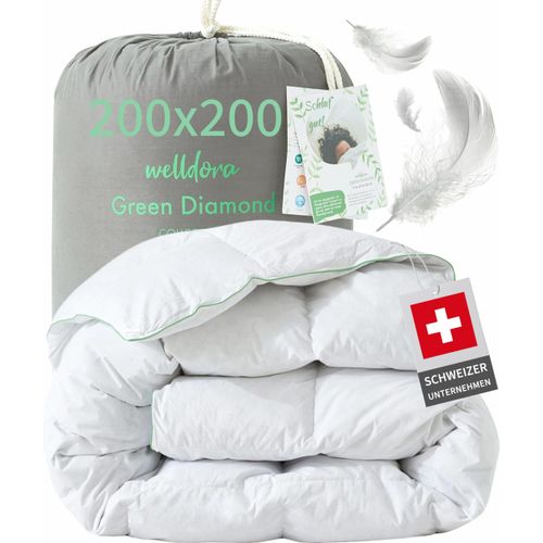 Welldora Komfort Bettdecke 200x200 - 100% Extraweiche Federn & Daunen - Fachärztlich, Allergiker Ganzjahres Federbett Daunendecke