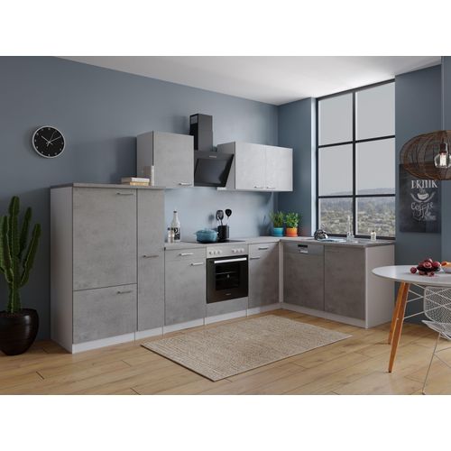 Küche Küchenzeile Küchenblock Winkelküche Weiß Beton Malia 310x172 cm Respekta
