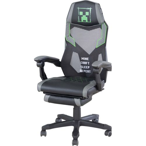 Gaming-Stuhl - Hellgrau - Schwarz - Kunstleder - Netzstoff - höhenverstellbar - mit Fußablage
