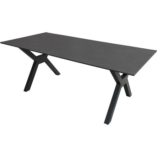 Tisch Granada - 200 x 90 cm - gesinterter Stein dunkelgrau - Gestell X-Form
