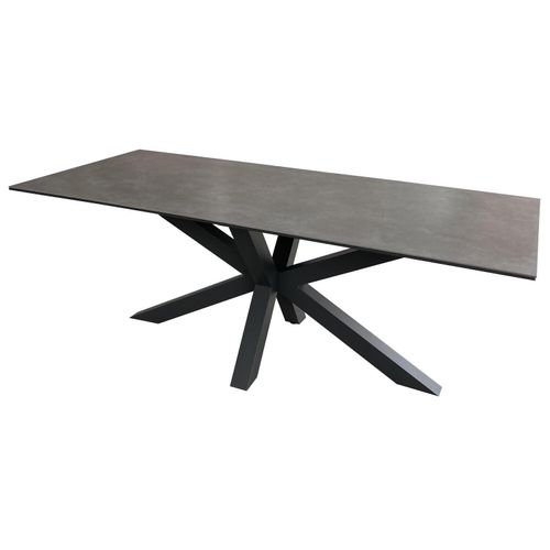 Tisch Almeria - 200 x 90 cm - gesinterter Stein hellgrau - Gestell Kreuz-Form