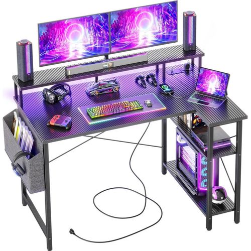 Eckschreibtisch mit Steckdosenleiste LED 120x70 cm Ablagefächer Computertisch