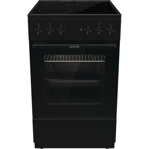 Gorenje GEC5A20BG Elektroherd mit Glaskeramikkochfeld, Standgerät, 74 Liter Backofen mit AquaClean, schwarz