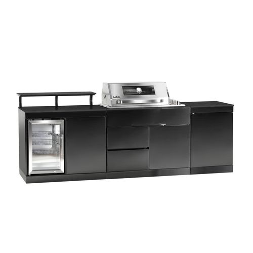 BUSCHBECK Outdoorküche Brighton - schwarzer Edelstahl (mit Anti-Fingerprint-Beschichtung), schwarze Marmor-Arbeitsplatte - Inkl. Schutzhülle