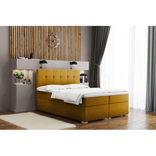 Boxspringbett mit matratze und bettkasten, Schlafbett LINDT stoff Velvet Gelb 200x200 cm