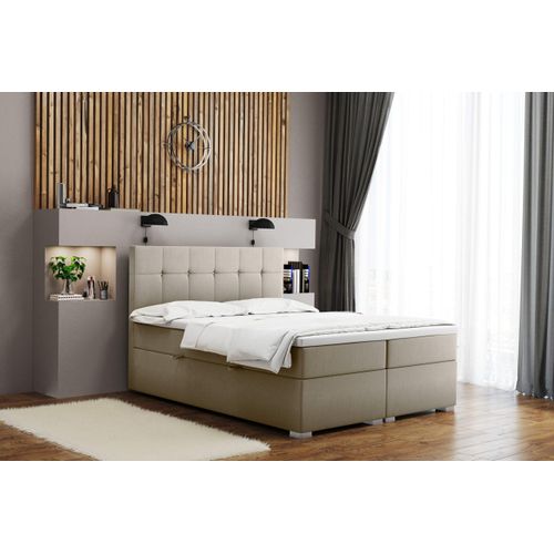 Boxspringbett mit matratze und bettkasten, Schlafbett LINDT stoff Velvet Beige 180x200 cm