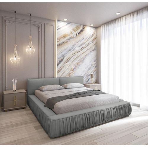 QUARTO Das Doppelbett NAOMI 160/200 Designerbett mit Bettkasten & Lattenrost (Riviera 91 - grau)