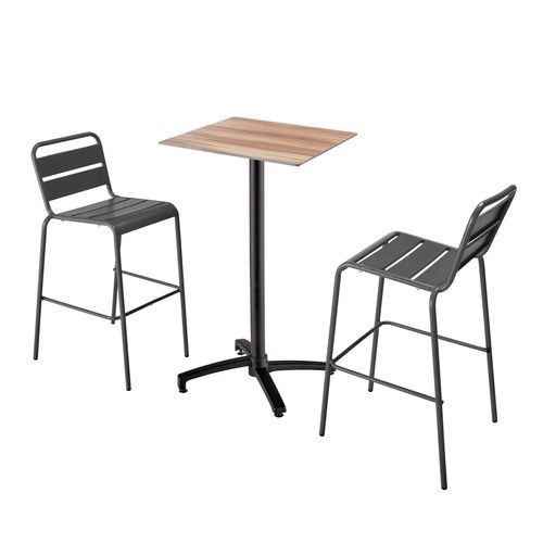 Dunkel Eichenholz-Hochdrucklaminat-Tisch und 2 grauen Hochstühlen - Oviala Opéra