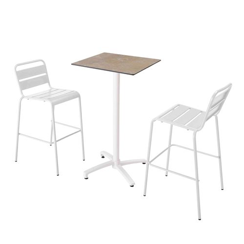 Stuhl Hochbartisch mit beige Laminat und 2 weißen Hochstühlen - Oviala Opéra