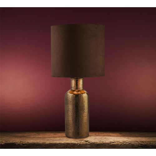 Tischlampe in bronze mit braunem Wildlederschirm 64cm Höhe E27