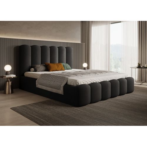 Bett mit Stauraum BEAUCLAIR und komfortablem Kopfteil, DoppelBett 180x200 cm - Samt Magic Velvet Schwarz