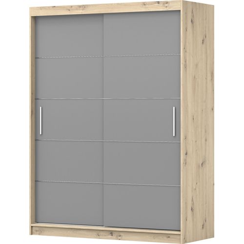 Schwebetürenschrank Kleiderschrank Schrank 150 cm Artisan/Grau mit Zierleisten Vista 06
