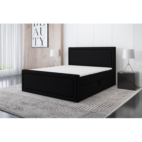 Boxspringbett GERI 140 x 200 mit 2 Bettkästen, Bonell-Matratze und Topper. Farbe: Schwarz