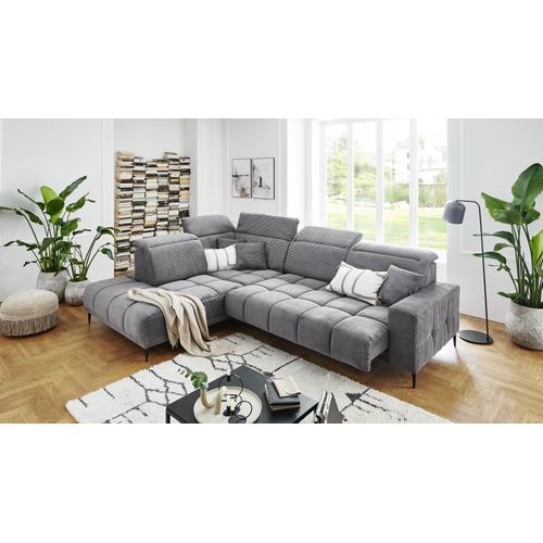 Wohnlandschaft ></noscript>Lindesberg< elektr. Sitzverstellung, Federkern, grau - 317x107x230cm (BxHxT)