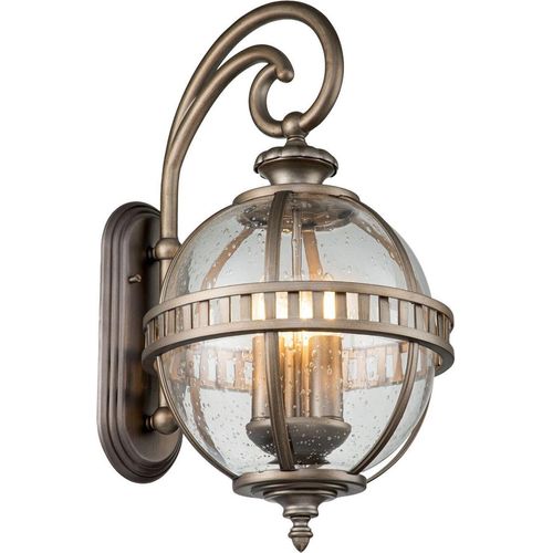 Außenleuchte Wand Aluminium Glas E14 IP44 57,8 cm hoch in Bronze brüniert 3-flammig Vintage Design