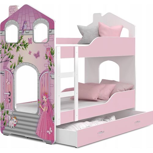 Hochbett, Kinderbett , Etagenbett DO-DO- Rosa mit Prinzessin Motiv , 160x80 cm , mit Matratze