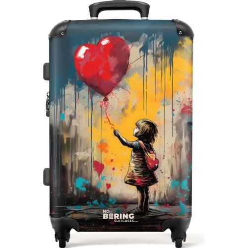 NoBoringSuitcases.com® Großer Koffer - Mädchen mit Luftballon im Graffiti-Stil - Kombinationsschloss TSA - Hartschalen Trolley 4 Rollen - 72 liter - Reisekoffer - 66 cmKoffer Mittelgroß 67x43x25 cm, 72L,