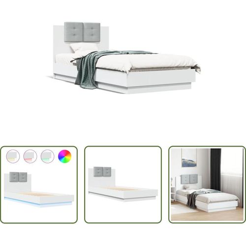 The Living Store Bettgestell mit Kopfteil und LED-Leuchten Weiß 90x200 cm