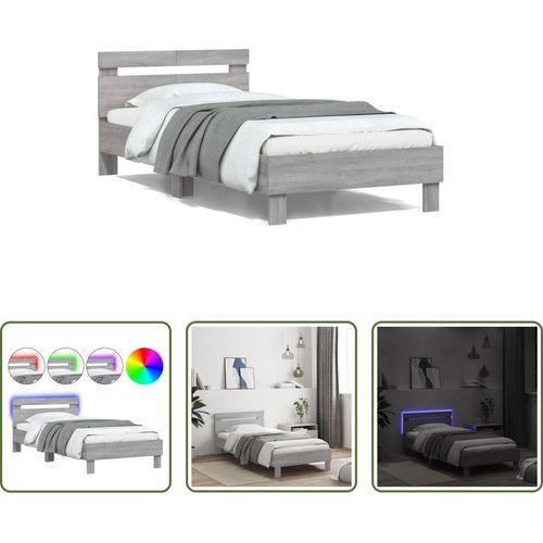 The Living Store Bettgestell mit Kopfteil und LED-Leuchten Grau Sonoma 100x200cm