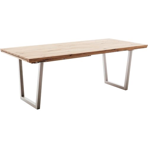 Esstisch Brogar B 11 Eiche Bianco massiv Varianten Edelstahl Esszimmer, Größe:200(300) x 100 cm