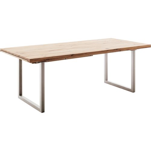Esstisch Brogar A 4 Eiche Bianco massiv Varianten U-Gestell Edelstahl, Größe:200(300) x 100 cm