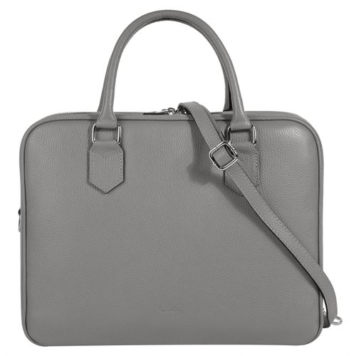 Aktentasche CLUTY, Damen, Gr. B/H/T: 35cm x 28cm x 13cm onesize, grau, Leder, unifarben, leicht glänzend, Taschen, echt Leder, Made in Italy