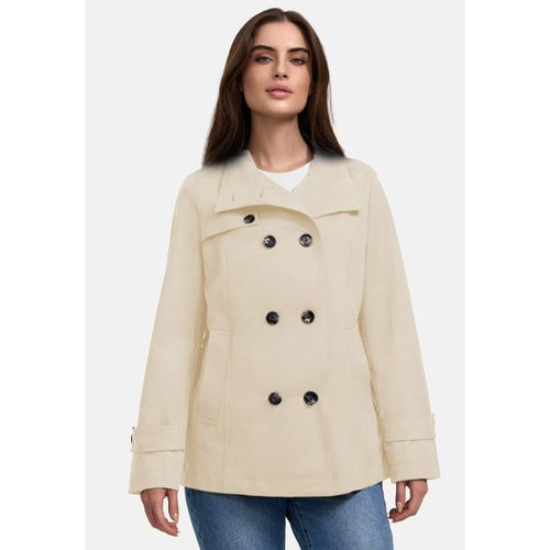 Cabanjacke MANISA, Damen, Gr. 42, beige (hellbeige), Obermaterial: 50% Polyester, 41% Baumwolle, 9% Polyamid. Futter: 55% Polyester, 45% Viskose, unifarben, casual, regular fit hüftbedeckend, ohne Ausschnitt, Langarm mit Riegel 2-Knopf-Manschette, Jacken, mit Stehkragen