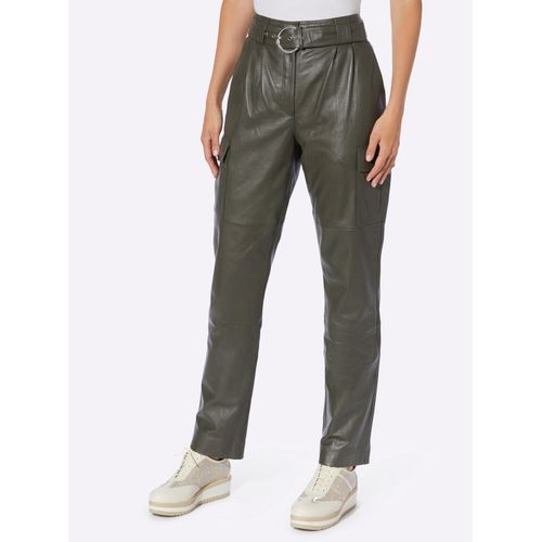 Lederhose HEINE, Damen, Gr. 34, Normalgrößen, grün (khaki), 100% Lammnappaleder, unifarben, lang, Hosen