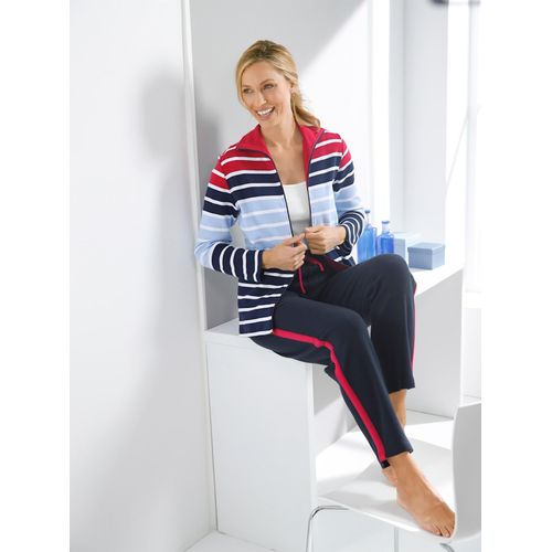 Hausanzug FEEL GOOD, Damen, Gr. 44/46, bunt (marine, rot, gestreift), 60% Baumwolle, 40% Polyester, Langarm, Homewear-Sets