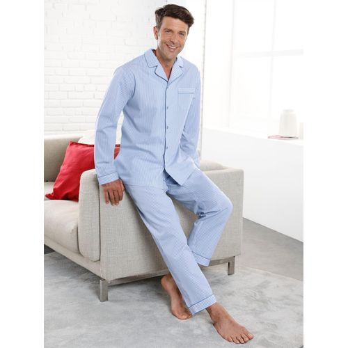 Schlafanzug KINGS CLUB, Herren, Gr. 44/46, blau (bleu, weiß, gestreift), 100% Baumwolle, Homewear-Sets