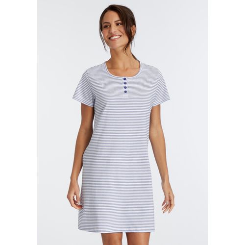 Nachthemd VIVANCE DREAMS, Damen, Gr. 36/38, N-Gr, blau (dunkelblau, gestreift), Single Jersey, Obermaterial: 100% Baumwolle, Basic, ca. Mitte Oberschenkel, Rundhals, Kurzarm angeschnitten, Kleider, mit garngefärbten Streifen