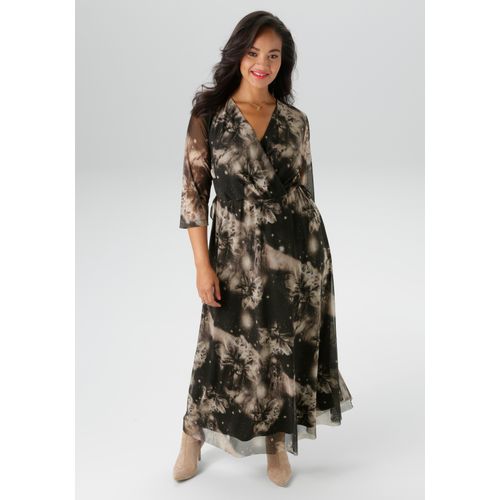 Midikleid ANISTON PLUS, Damen, Gr. 50, N-Gr, schwarz, beige, sanftes weiß, Mesh, Jersey, Obermaterial: 95% Polyester, 5% Elasthan. Futter: 100% Polyester, gemustert, Mesh, feminin, figurumspielend knöchelfrei, Kleider, In Mesh Qualität - NEUE KOLLEKTION