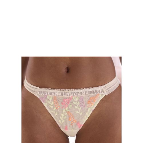 String LASCANA, Damen, Gr. 36/38, bunt (puder, neon), Mesh, Obermaterial: 83% Polyamid, 9% Polyester, 8% Elasthan, Unterhosen, aus Mesh mit zarter, glänzender Blumenstickerei