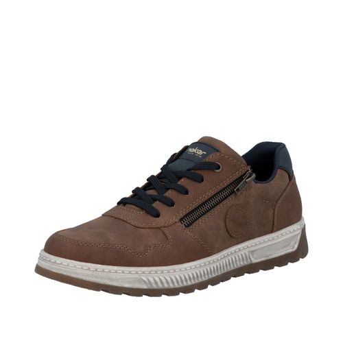 Sneaker RIEKER, Herren, Gr. 44, bunt (braun, dunkelblau), Nubuklederimitat, unifarben mit Farbeinsatz, sportlich, Schuhe, Freizeitschuh, Halbschuh, Schnürschuh mit Kontrastbesatz