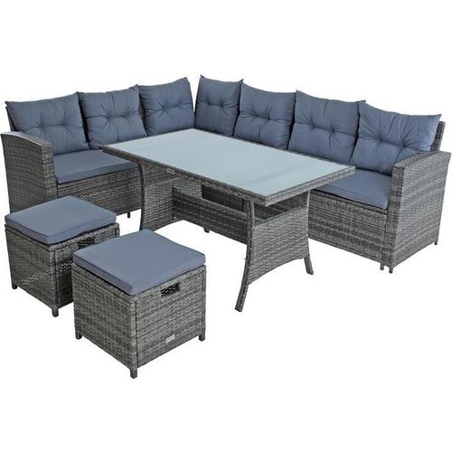 Polyrattan Sitzgruppe Essgruppe Gartenmöbel Lounge Gartengarnitur Anthrazit-Grau
