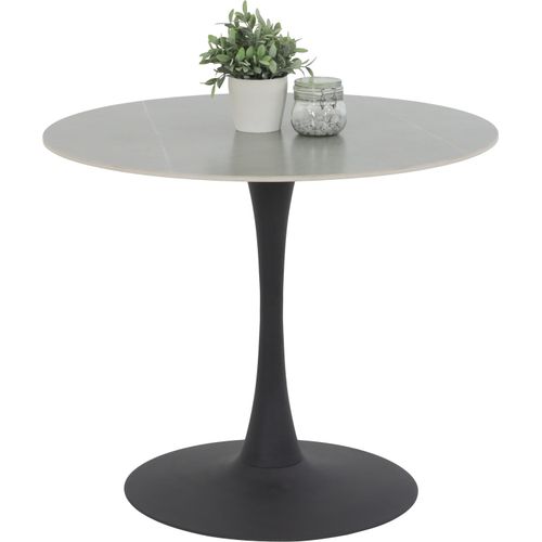 Runder Esstisch Paola - Tischplatte Sintered Stone Matt grau marmoroptik - Trompetengestell Anthrazit - Ø 90x75cm