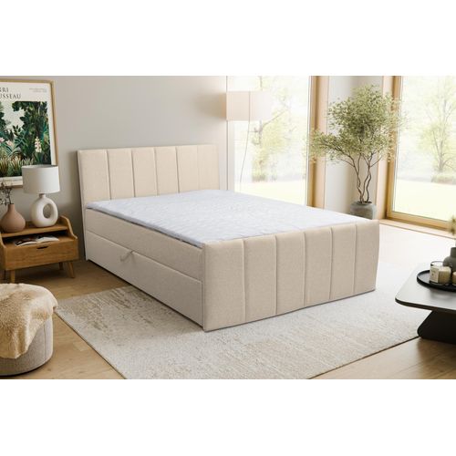 VENASI CLAUDINE Boxspringbett 140x200 mit 2 Bettkasten H2/H3 Matratze BEIGE Cosmic 10